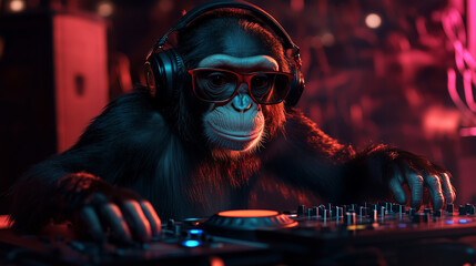 Obraz premium Monkey DJ on night clubbing 