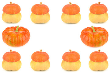 Pumpkins isolated on a white. Free space for text. Collage.