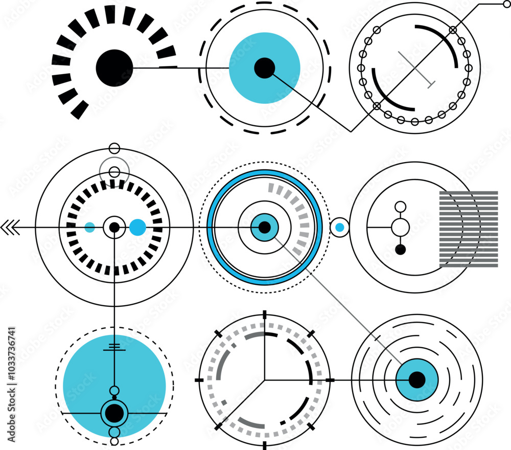 Poster circular form abstract pattern element in futuristic tech style
