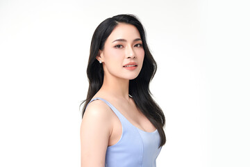 Beautiful young asian woman with clean fresh skin on white background, Face care, Facial treatment, Cosmetology, beauty and spa, Asian women portrait.