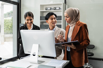 Group of diverse business people discussing a project in a meeting for analysis graph company financial.
