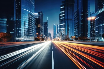 Road in city with skyscrapers and car infrastructure architecture metropolis.
