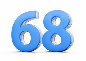 3D Number 68 Sixty Eight Made Of Blue Body With Silver Outline On White Background 3D Illustration