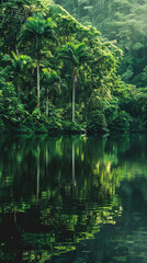 Obraz premium Peaceful Amazon River Landscape Surrounded by Lush Greenery 