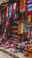 Fototapeta premium Colorful South American Marketplace with Vibrant Textiles 