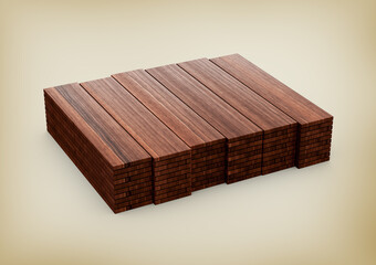 Stack Of High Quality Seamless Realistic Brown Wooden Planks 3D Illustration