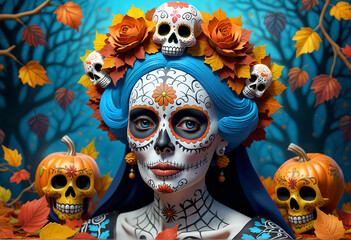 Day of the Dead. Dia de los Muertos themed banner background with empty space to enter your text