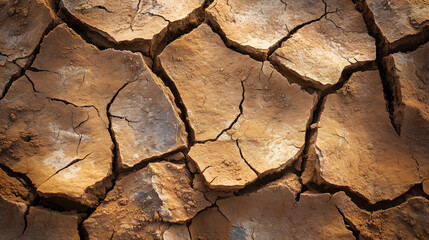 Close-Up of Cracked Earth with Warm Sunlit Tones and Textured Soil