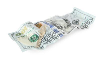 One crumpled dollar banknote isolated on white