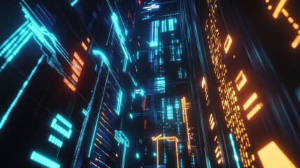 Obraz premium Abstract Digital Art: Neon Lights and Data Streams