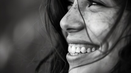 Fototapeta premium A close up of a woman smiling with her eyes closed.