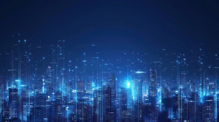 Obraz premium Cityscape at Night with Digital Connections