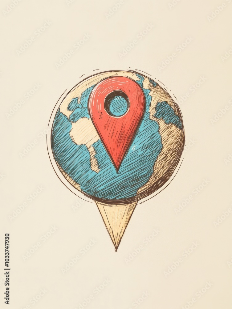 Leinwandbilder this illustration features a simple globe with a location pin prominently marking a destination, emp