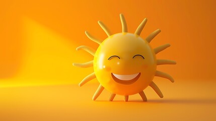 Fototapeta premium A cartoon sun with a smiling face on a yellow background.