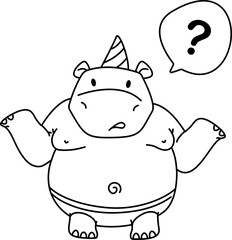 Kids coloring book page. hippo printable worksheet for kids.. Can be used as children coloring book. Stock vector illustration isolated on white in black outline style.