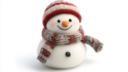 cute little snowman in cap and with a scarf and carrot nose