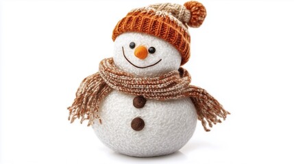 Fototapeta premium cute little snowman in cap and with a scarf and carrot nose