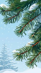 Fototapeta premium spruce branches in snow illustration.