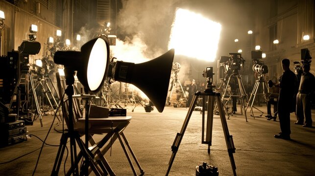 Vintage Film Studio with Lights and Cameras