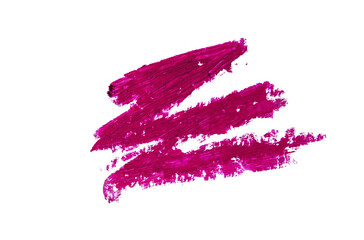 Fuchsia Pink Matte Lipstick Smear With A Smudge Creamy Texture Brush Stroke On White Background