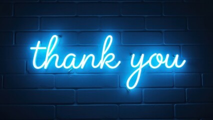 Bright neon sign saying thank you glowing against a dark brick background, perfect for expressing gratitude in a modern setting