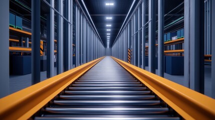 Fototapeta premium Modern industrial warehouse with conveyor system a glimpse into automated logistics operations and storage solutions