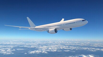 Fototapeta premium Airplane Flying Above Clouds in Blue Sky