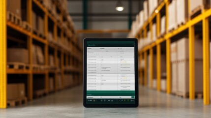Efficient inventory management with tablet technology in a modern warehouse setting for streamlined operations and enhanced productivity