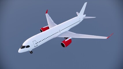 a white airplane with red and white markings is flying in the sky