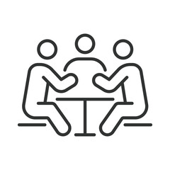 Business meeting, in line design. Business meeting, conference, discussion, corporate, team, presentation, negotiation on white background vector. Business meeting editable stroke icon