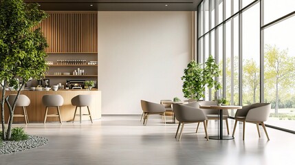Fototapeta premium Modern Minimalist Cafe Interior with Natural Light