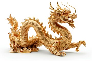 Fototapeta premium A golden dragon statue on a white surface