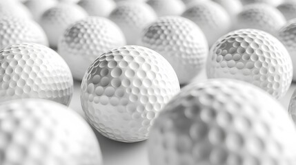 White golf balls on white background, banner, close up view, 3d illustration. 