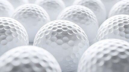 White golf balls on white background, banner, close up view, 3d illustration. 