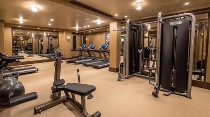 Fototapeta premium Modern Gym Interior with Equipment and Mirrors