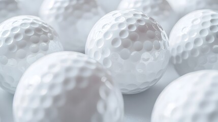 White golf balls on white background, banner, close up view, 3d illustration. 