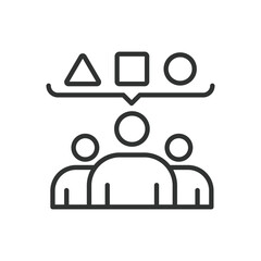 Creative group, in line design. Creative group, collaboration, brainstorming, innovation, teamwork, idea sharing, creativity on white background vector. Creative group, in line design, editable stroke
