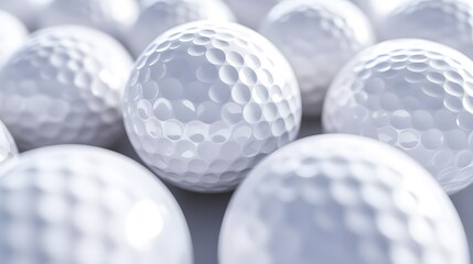 White golf balls on white background, banner, close up view, 3d illustration. 