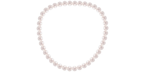 Stunning Pearl Necklace On White Background, Vintage Jewelry Beads Garland Vector Illustration.	