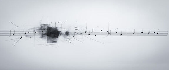 This abstract sketch portrays musical notes cascading across the page, with bold lines and delicate shading evoking the sense of a melody in motion.