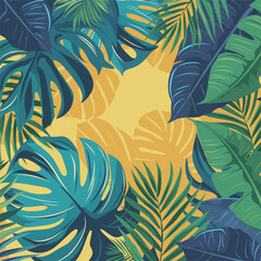Tropical plants leaves background, vector illustration
