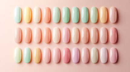 Pastel Nail Polish Swatches on Pink Background   Manicure Color Palette