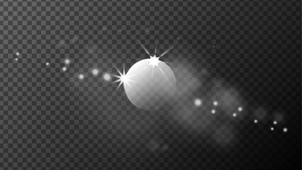 Silver glitter. Sparkling  Shine glowing  stars. Special lens flare light effect, sun rays, sunshine, glow bright light.Vector glowing star light effect. Glitter luxury star on transparent background.