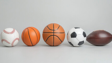 Row of Sports Balls   Baseball  Basketball  Soccer  Football