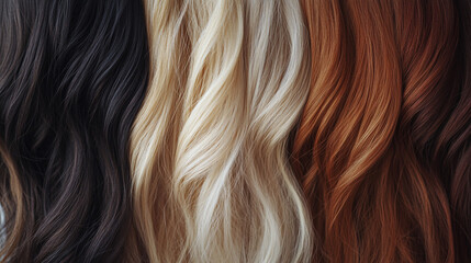 Fototapeta premium Wavy Hair Colors Black Blonde Red Hair Extensions Hair Salon