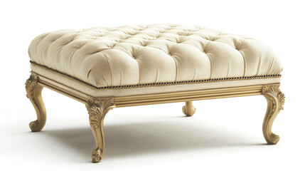 Elegant White Upholstered Ottoman with Gold Carved Legs for Living Room Interior Design