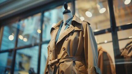 Fototapeta premium A brown coat on a mannequin in a clothing store.