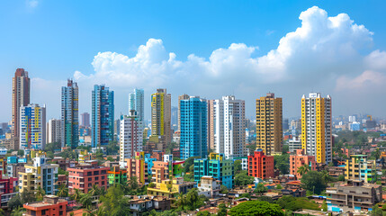 Obraz premium India City Skyline with Color Buildings and Blue Sky