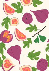 Abstract vertical figs poster, vector flat illustration. Summer or autumn bright pattern with fruit, harvest cover design. Can used for labels, market ad, posters, covers for print.