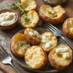 Potatoes with mayonnaise on the dining table